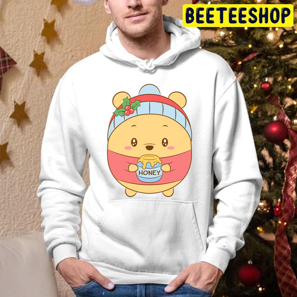 Merry Christmas Cute Coloring Bear Drawing With Red Berry For Winter Season Trending Unisex Hoodie