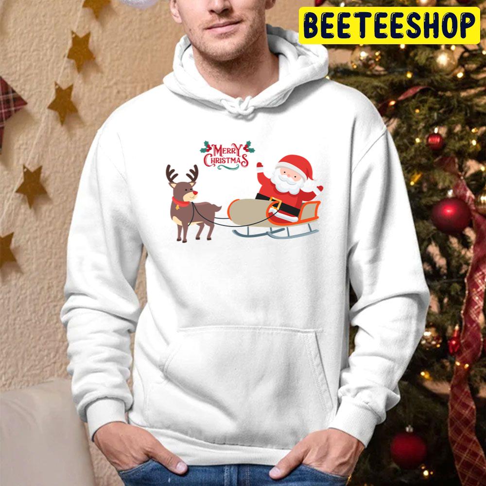 Merry Christmas With Santa And Reindeer Trending Unisex Hoodie