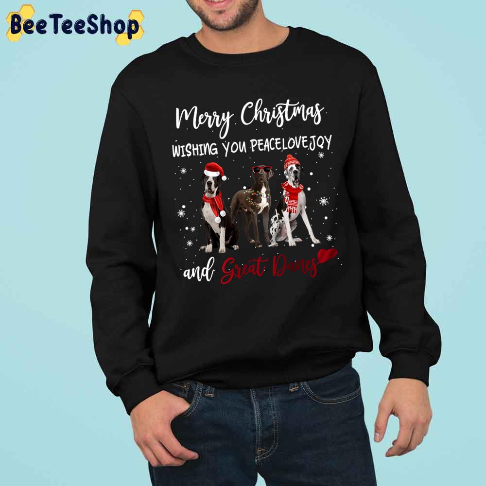 Merry Chrsitmas Wishing You Peace Love Joy And Great Danes Chrsitmas Trending Unisex Sweatshirt