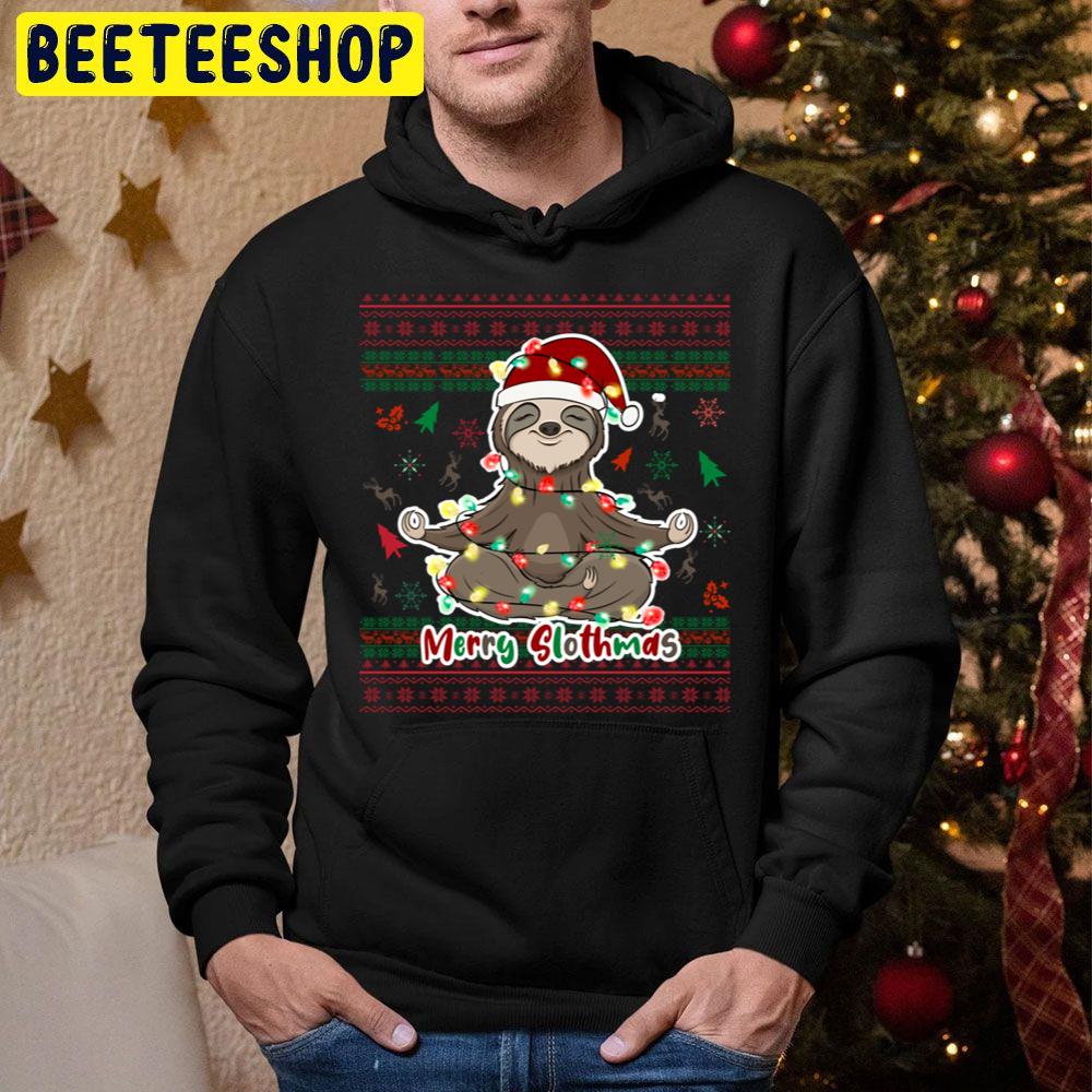 Merry Slothmas Knit Pattern Christmas Trending Unisex Hoodie