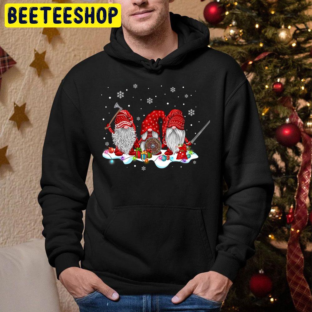 Mythology Red Gnome Hat With Beard Viking Weapons Gnomes Christmas Trending Unisex Hoodie