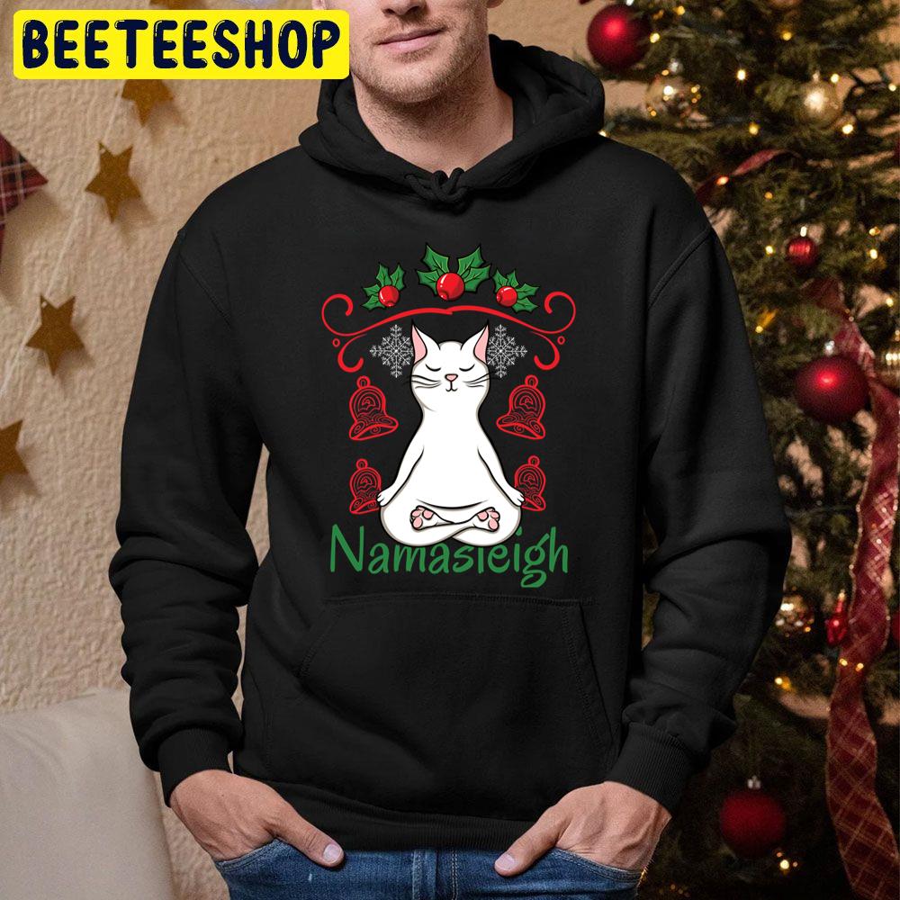 Namasleigh Cat Yoga Christmas Humor Trending Unisex Hoodie