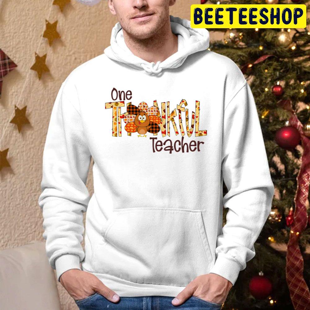 One Thankful Teacher Thanksgiving Leopard Turkey Trending Unisex Hoodie