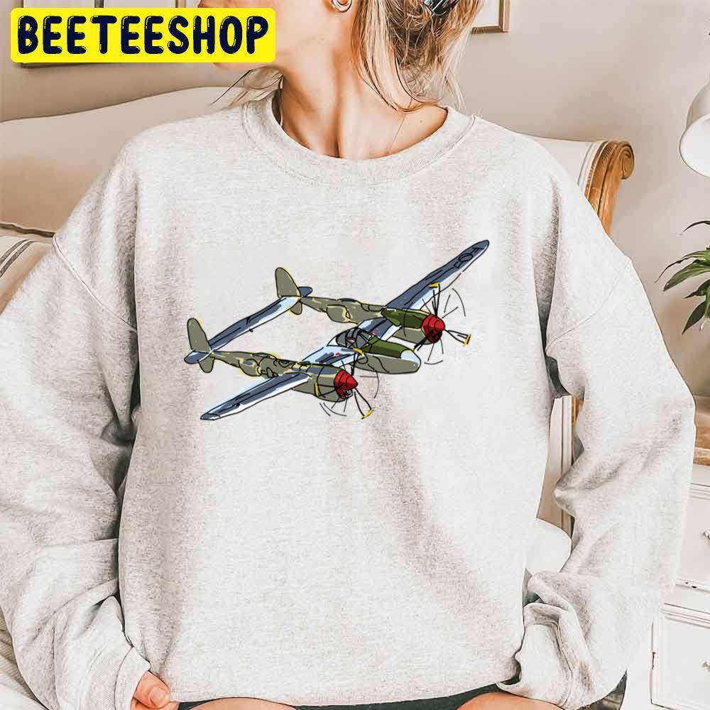 P-38 Lightning World War Ii Fighter Digital Painting Trending Unisex Sweatshirt