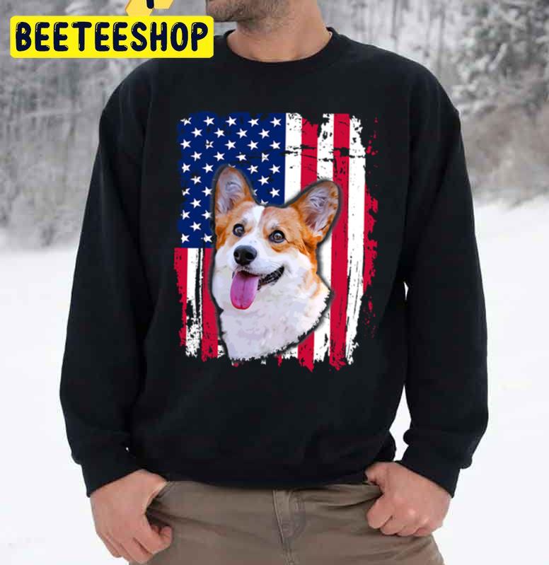 Pembroke Welsh Corgi Us Flag 4th Of July Trending Unisex Sweatshirt