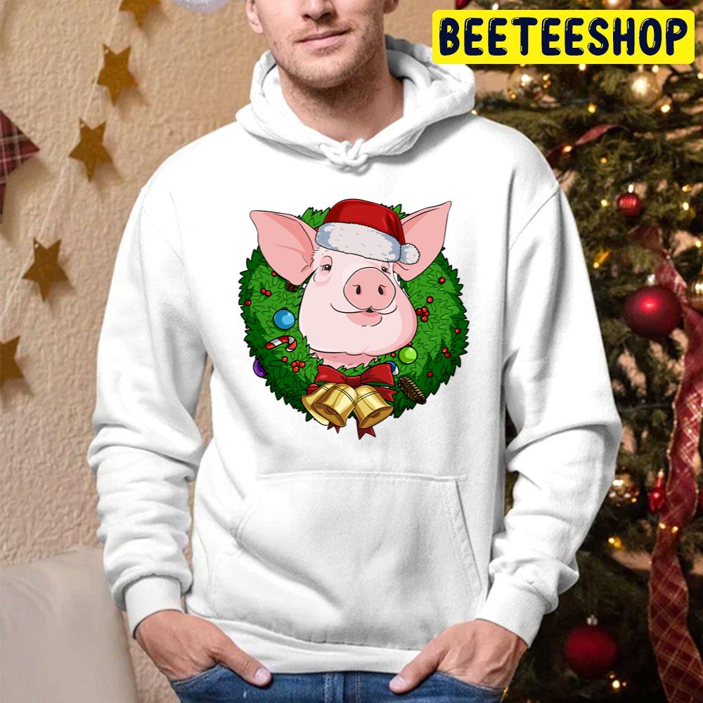 Pig Santa Christmas Wreath Trending Unisex Hoodie