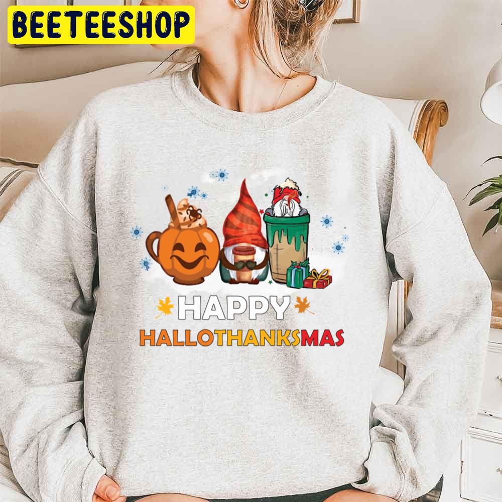 Pumpkin Gnome And Christmas Gift Happy Hallothanksmas Trending Unisex Sweatshirt