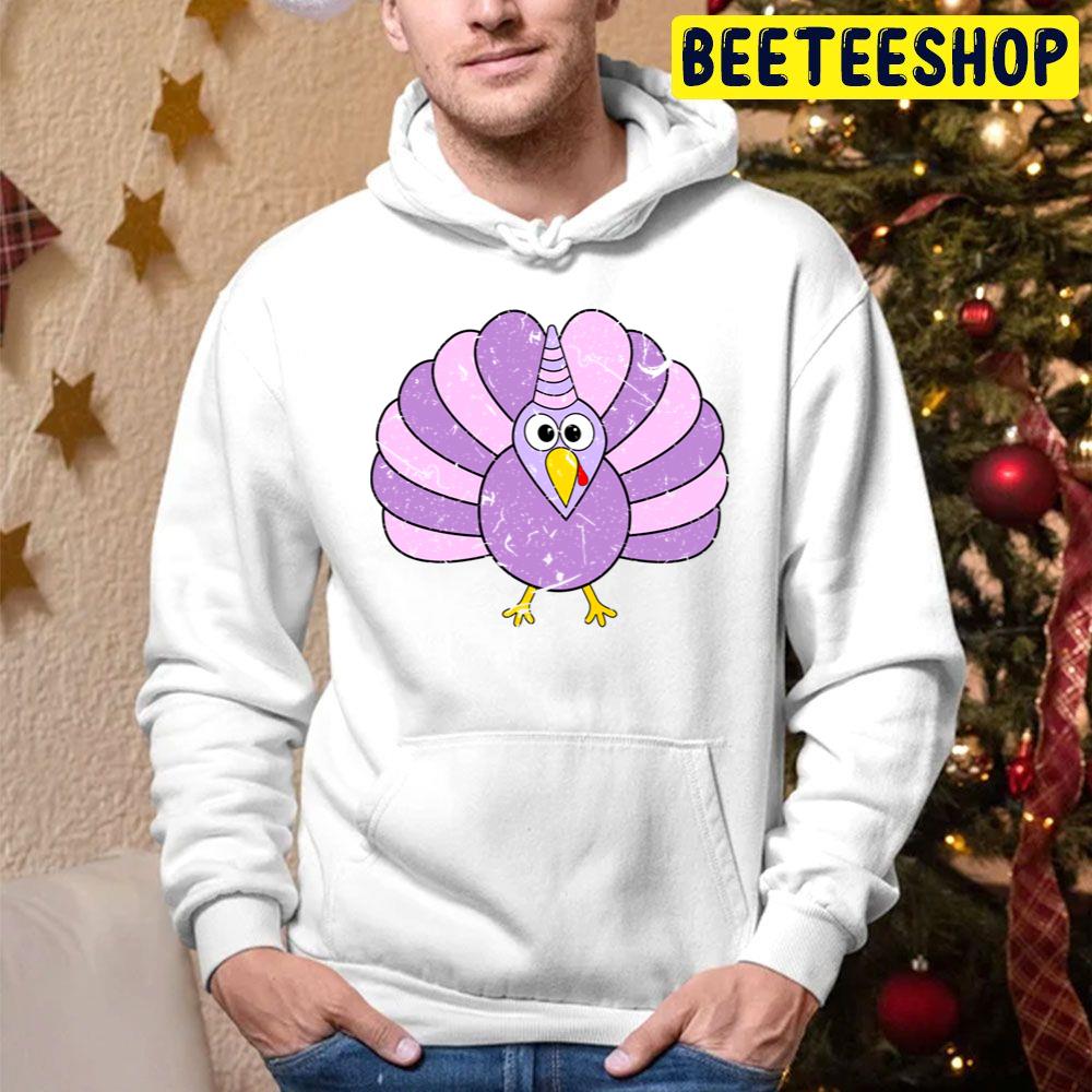 Purple Turkey Happy Thanksgiving Vintage Trending Unisex Hoodie