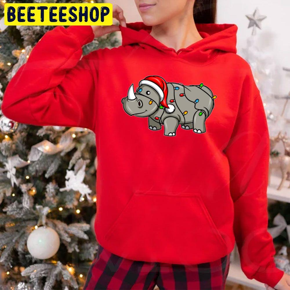 Rhinoceros With Christmas Chains And Cap Motive Trending Unisex Hoodie