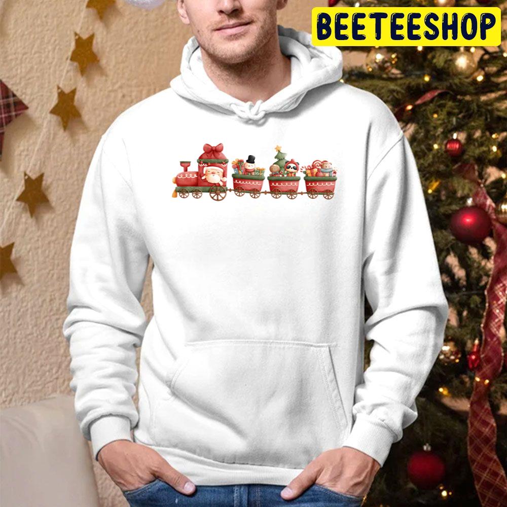 Santa And Friends On The Christmas Train Trending Unisex Hoodie