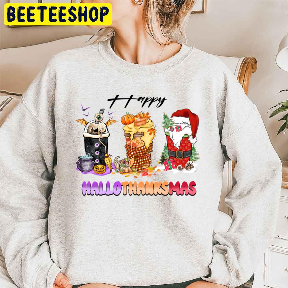 Santa Cake And Pumpkin Happy Hallothanksmas Trending Unisex Sweatshirt