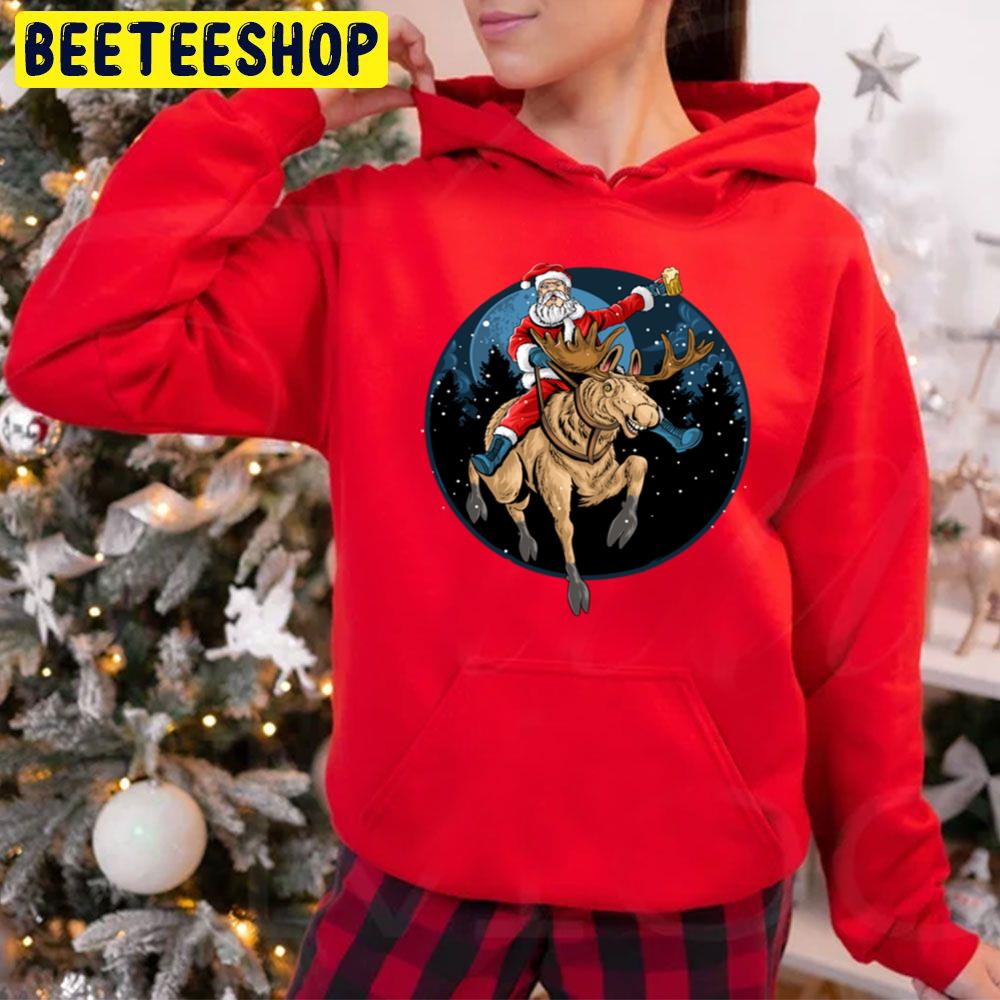 Santa Claus Rides A Christmas Reindeer Trending Unisex Hoodie