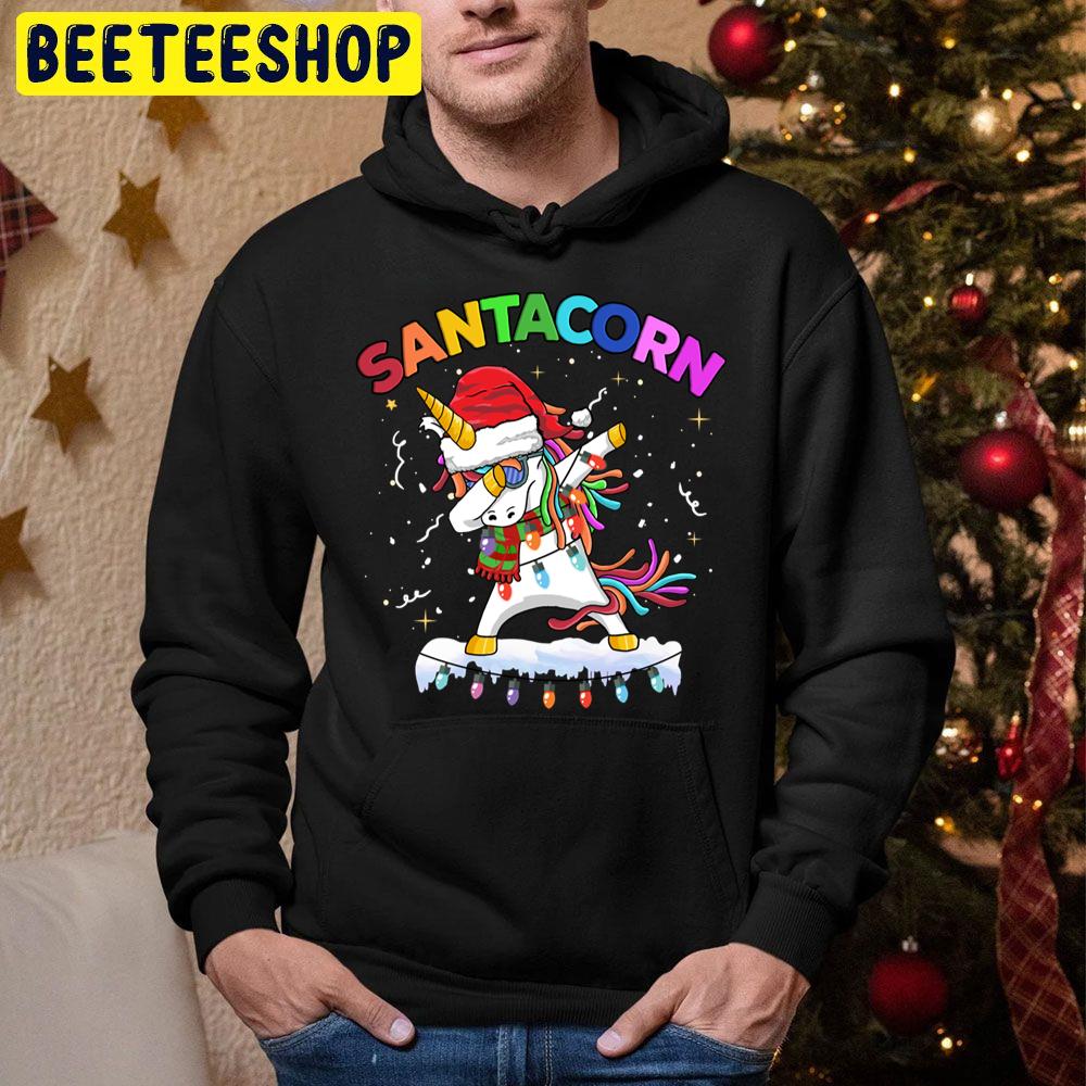 Santa Corn Santa Hat Christmas Dabbing Unicorn Trending Unisex Hoodie