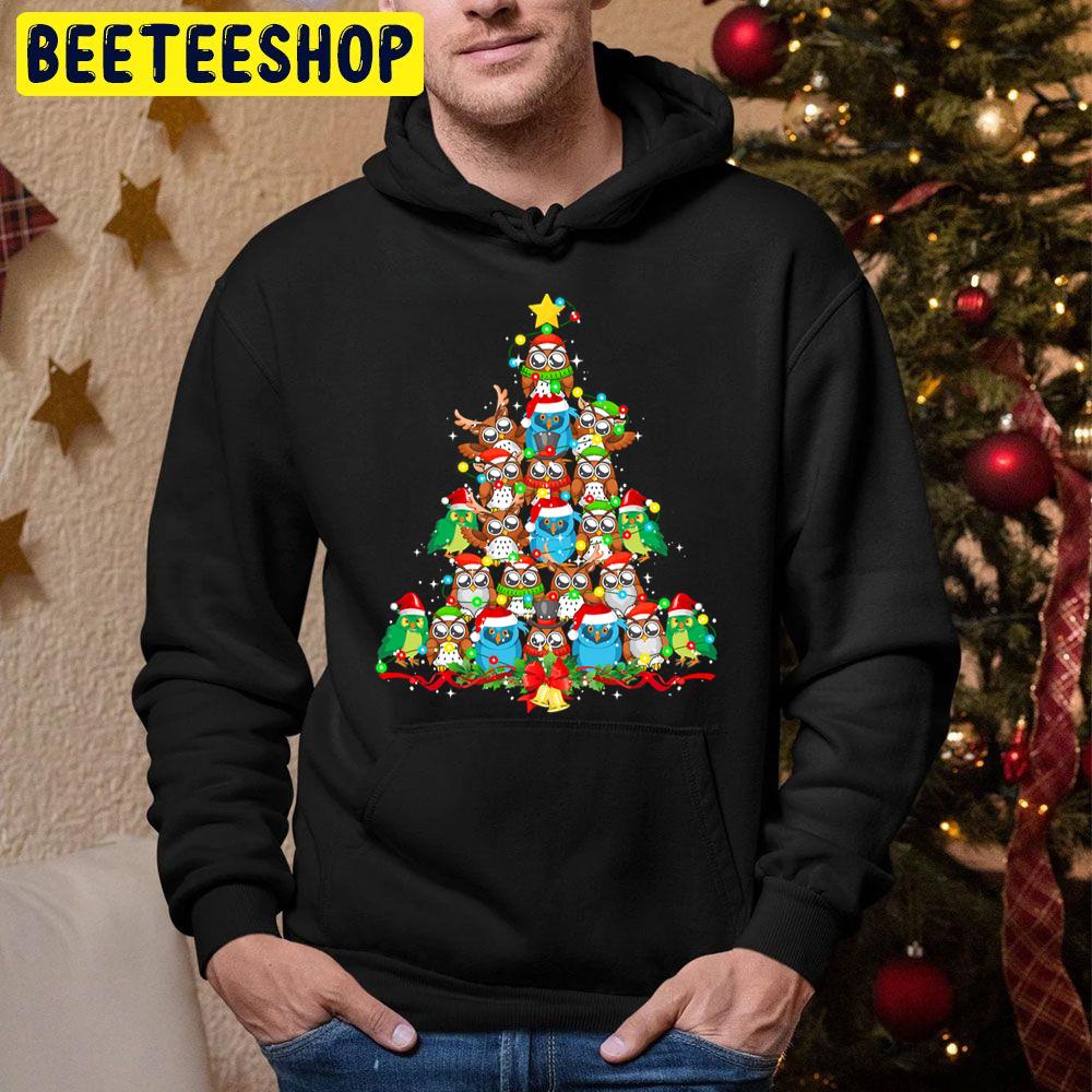 Santa Elf Owl Christmas Tree Lights Trending Unisex Hoodie