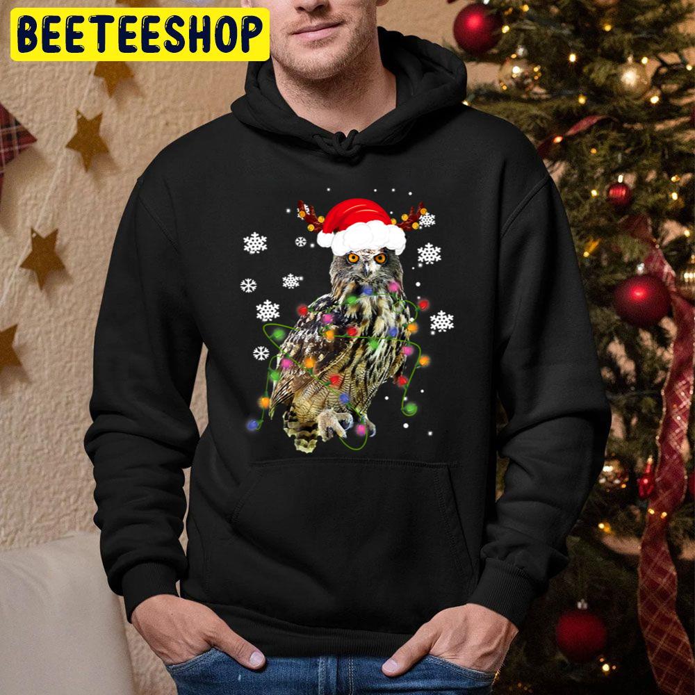 Santa Owl Christmas Lights Lover Trending Unisex Hoodie