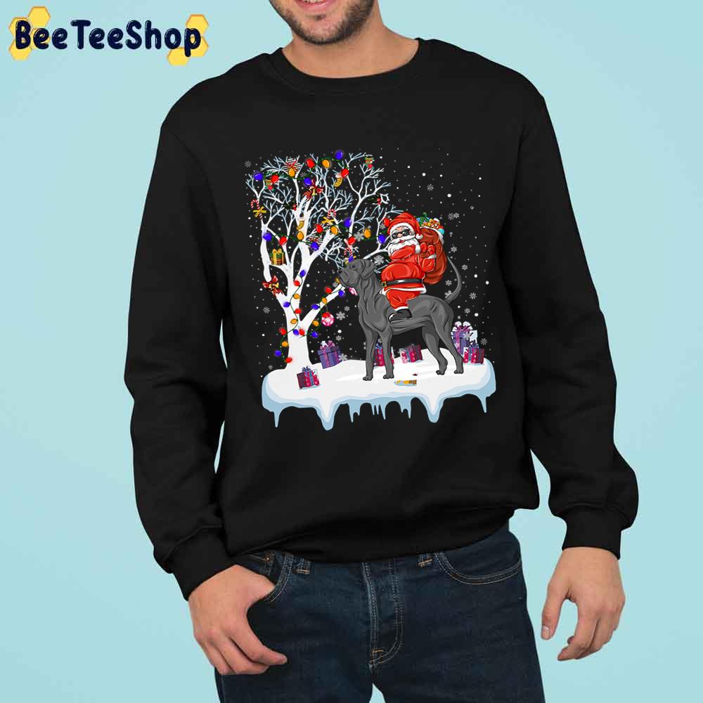 Santa Riding Great Dane Dog Tree Christmas Trending Unisex Sweatshirt