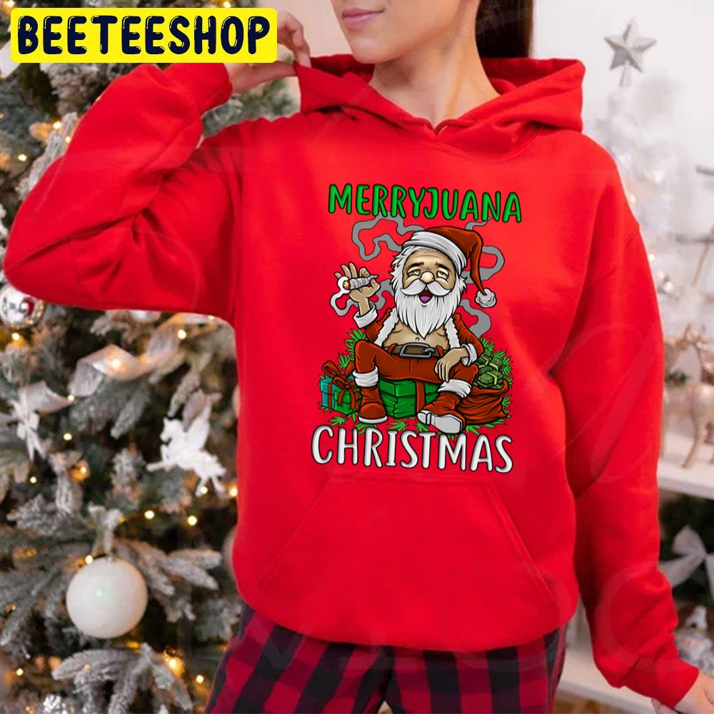 Santa Smoking Merrijuana Christmas Funny Weed Trending Unisex Hoodie