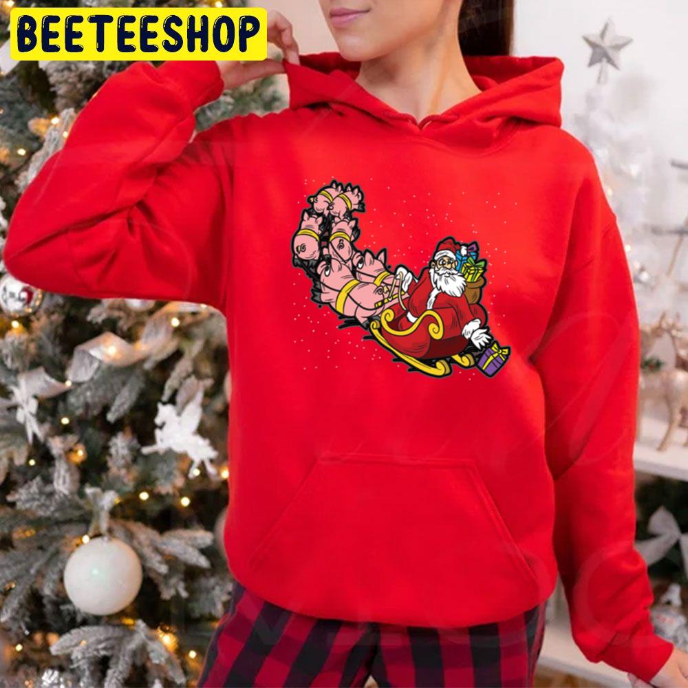 Santa With Piggy Sleigh Christmas Trending Unisex Hoodie