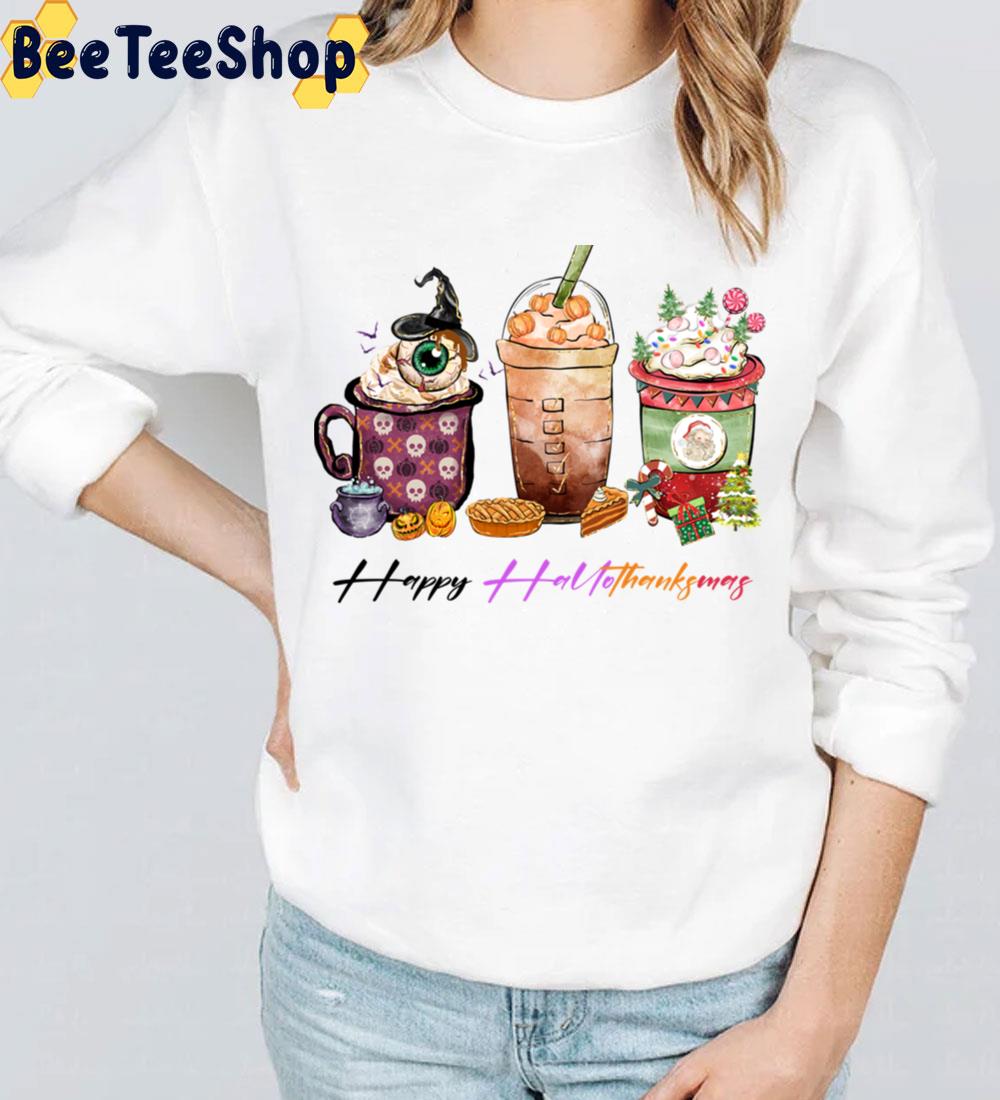 Scary Coffee Cup Happy Hallothanksmas Trending Unisex Sweatshirt