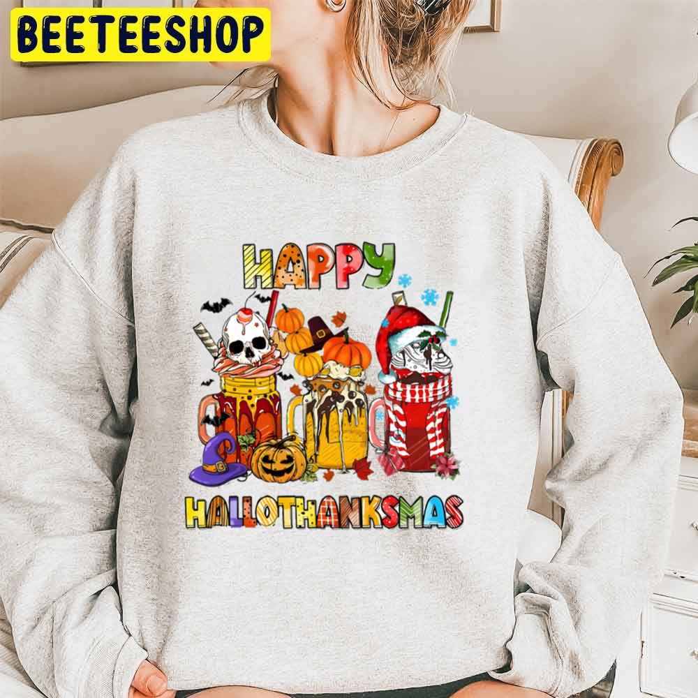 Scary Fall Coffee Cup Happy Hallothanksmas Trending Unisex Sweatshirt