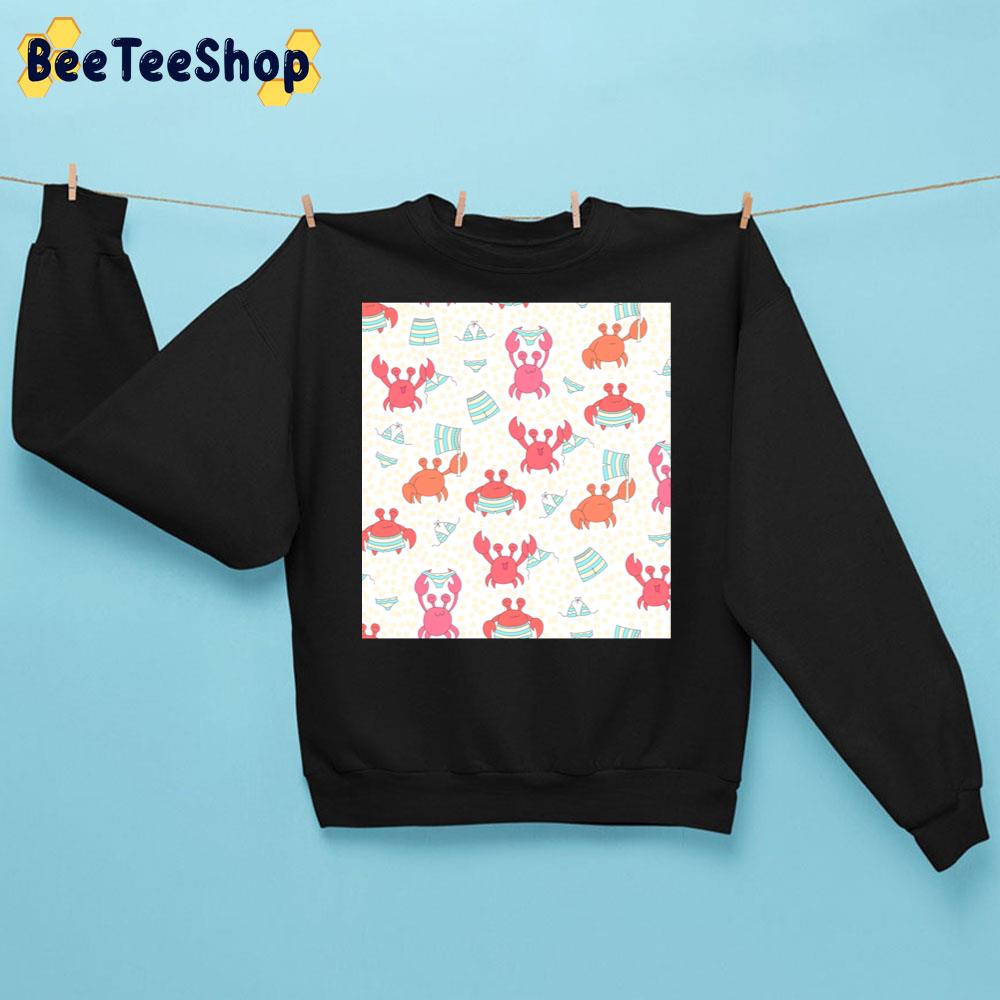 Seamless Pattern With Colorful Doodle Crabs And Striped Swimsuits Trending Unisex Sweatshirt