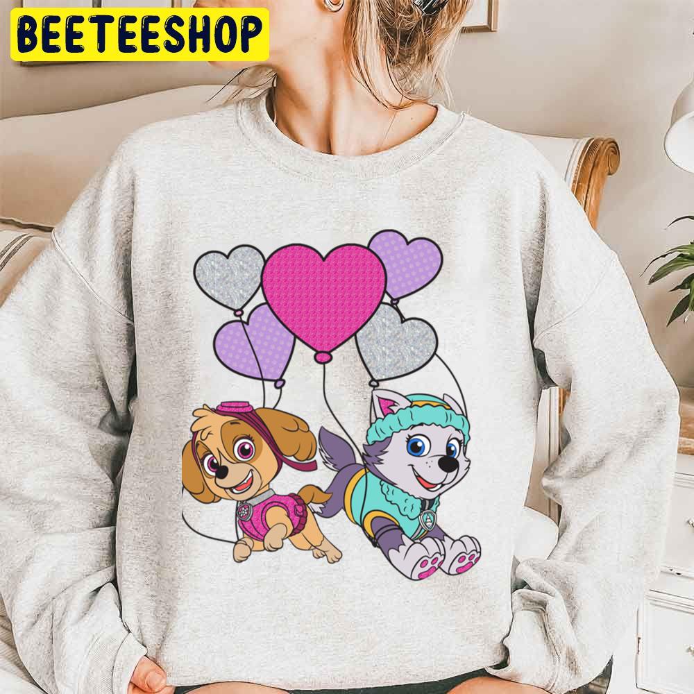 Skye And Everest With Heart Balloons Paw Patrol Trending Unisex Sweatshirt