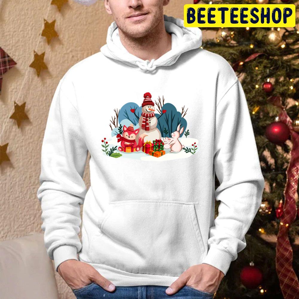 Snowman And His Furry Friends Christmas Trending Unisex Hoodie