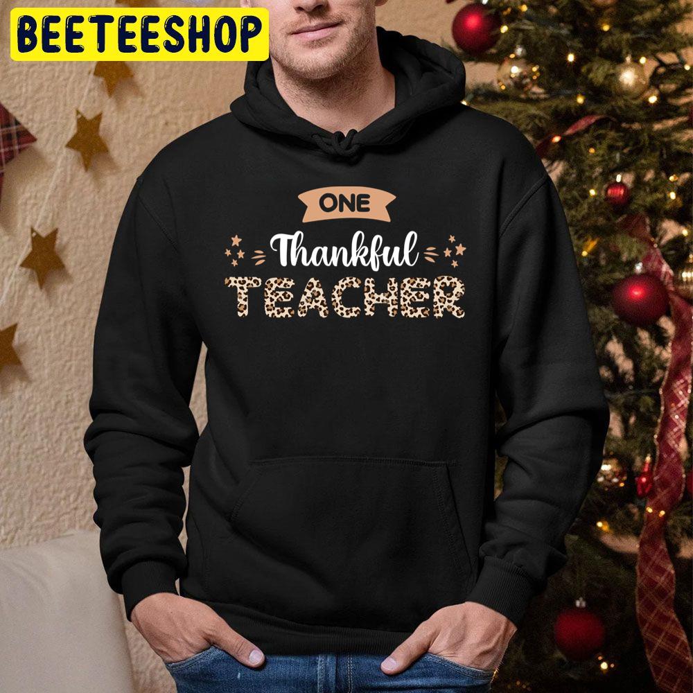 Thanksgiving Rainbow Leopard One Thankful Teacher Trending Unisex Hoodie