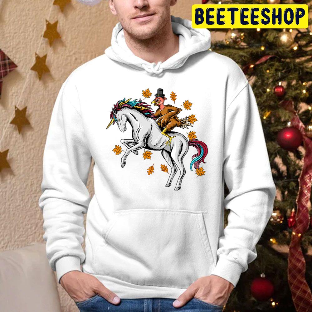 Thanksgiving Turkey Riding Unicorn Trending Unisex Hoodie