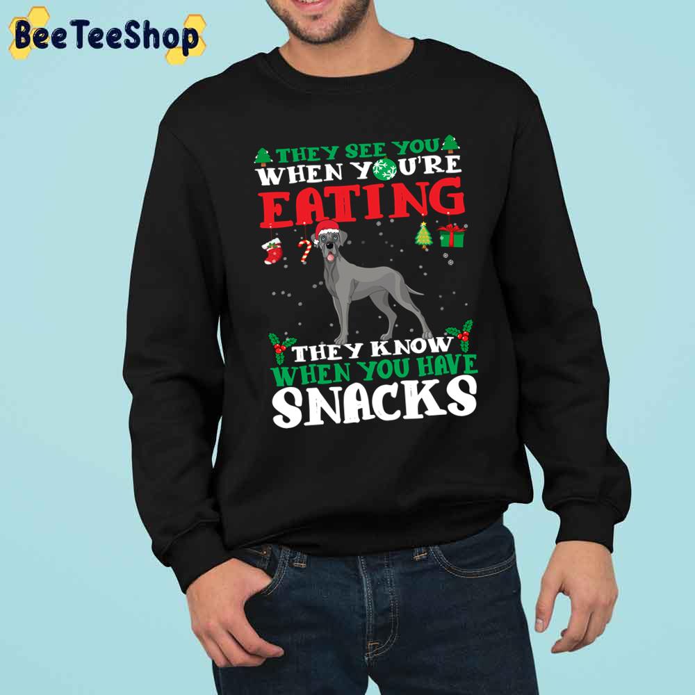 They See You When You’re Eating They Know When You Have Snacks Great Dane Christmas Fun Trending Unisex Sweatshirt