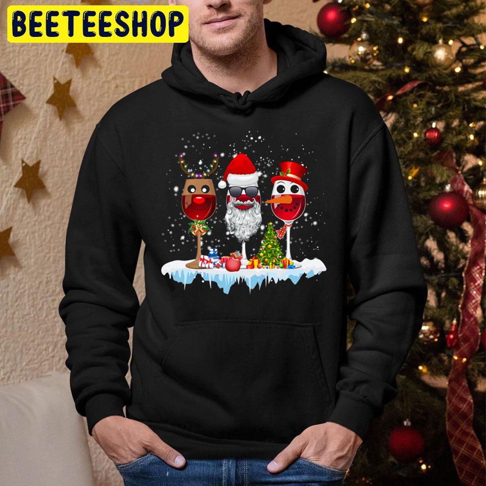 Three Glass Of Red Wine Santa Hat Christmas Trending Unisex Hoodie