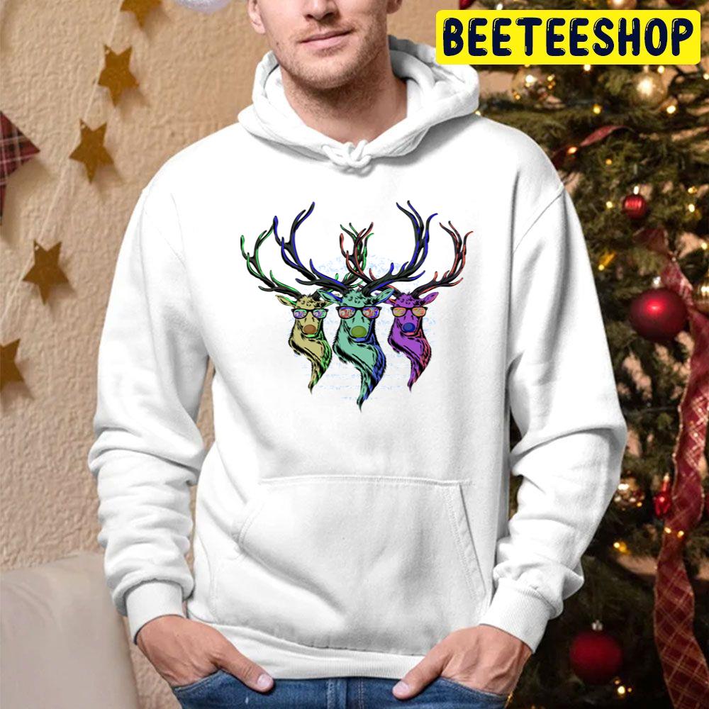 Triple Fun Xmas Reindeer Trending Unisex Hoodie