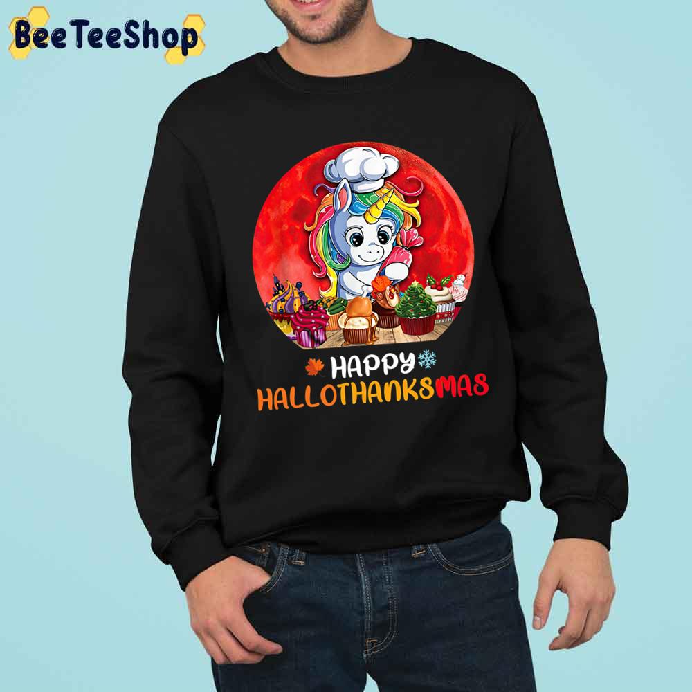 Unicorn Happy Hallothanksmas Halloween Merry Christmas Trending Unisex Sweatshirt