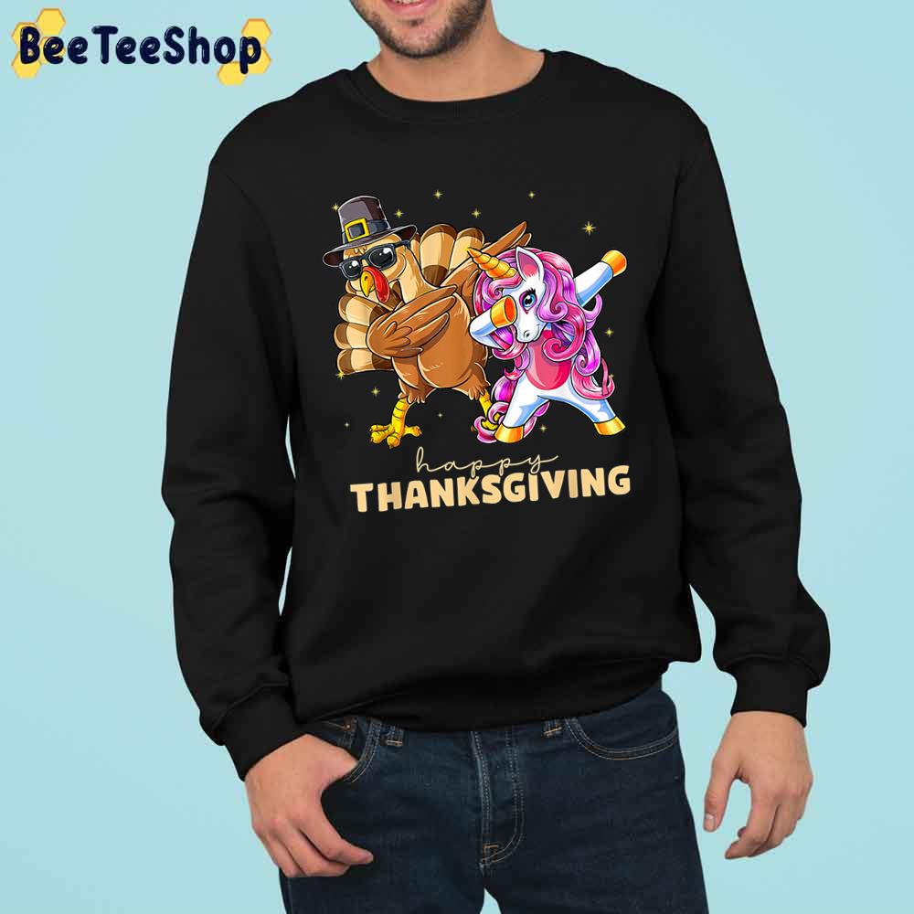 Unicorn Turkey Dabbing Funny Happy Thanksgiving Trending Unisex Sweatshirt