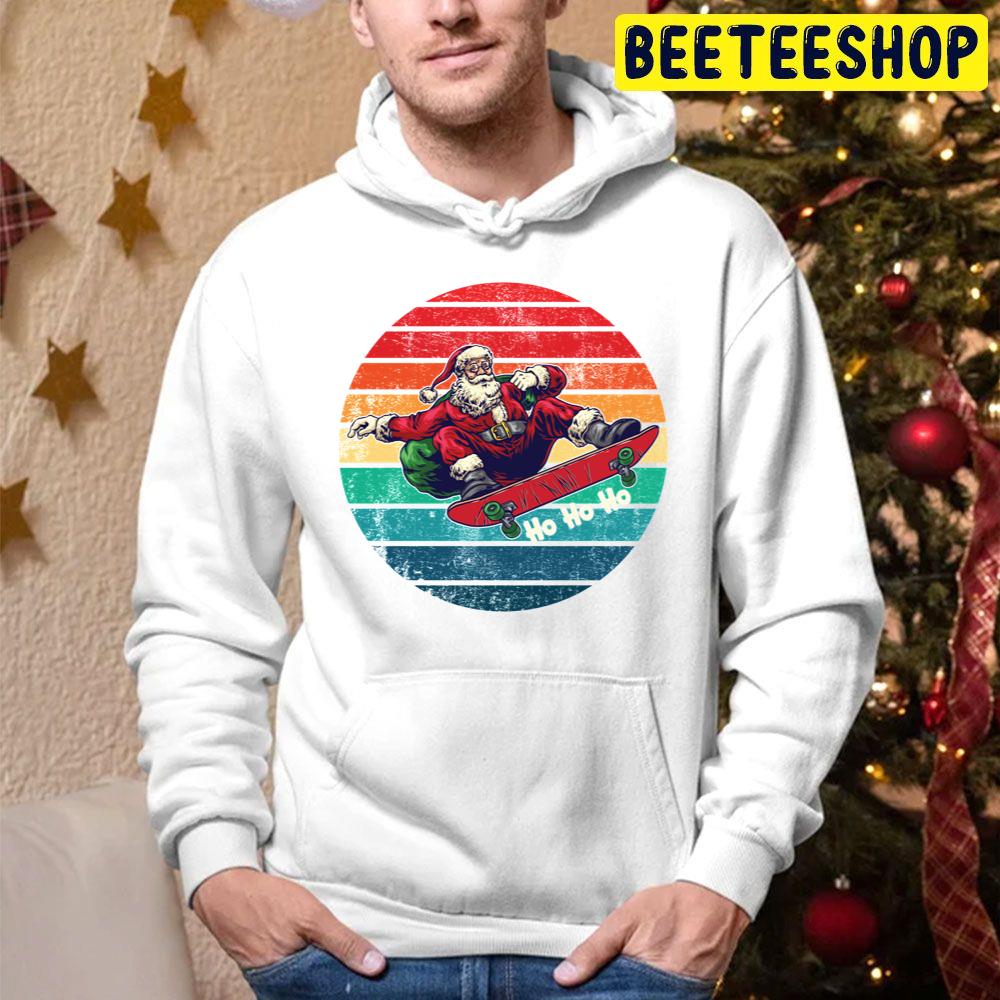 Vintage Ho Ho Ho Santa Skateboarding Christmas Trending Unisex Hoodie