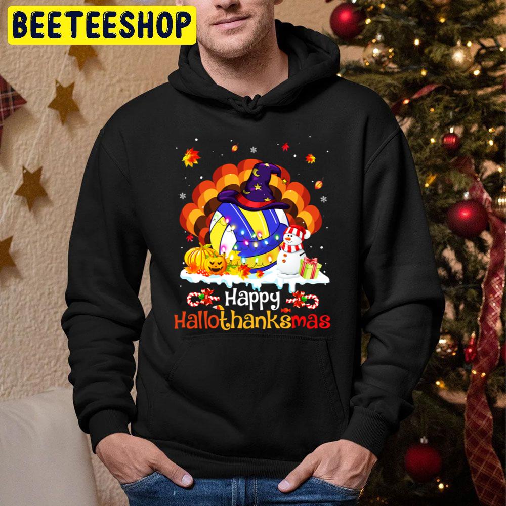 Volleyball Halloween Merry Christmas Happy Hallothanksmas Trending Unisex Hoodie