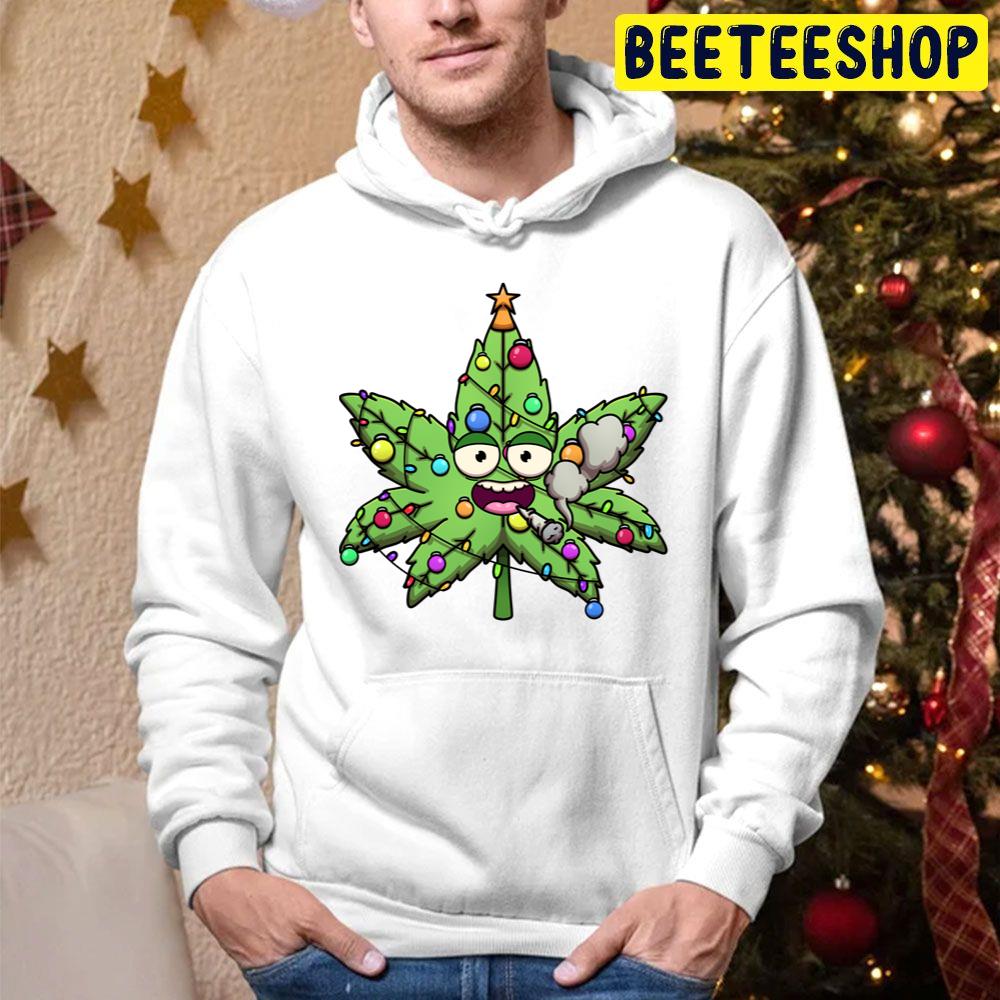 Weed Christmas Tree Character Smoking Joint Trending Unisex Hoodie