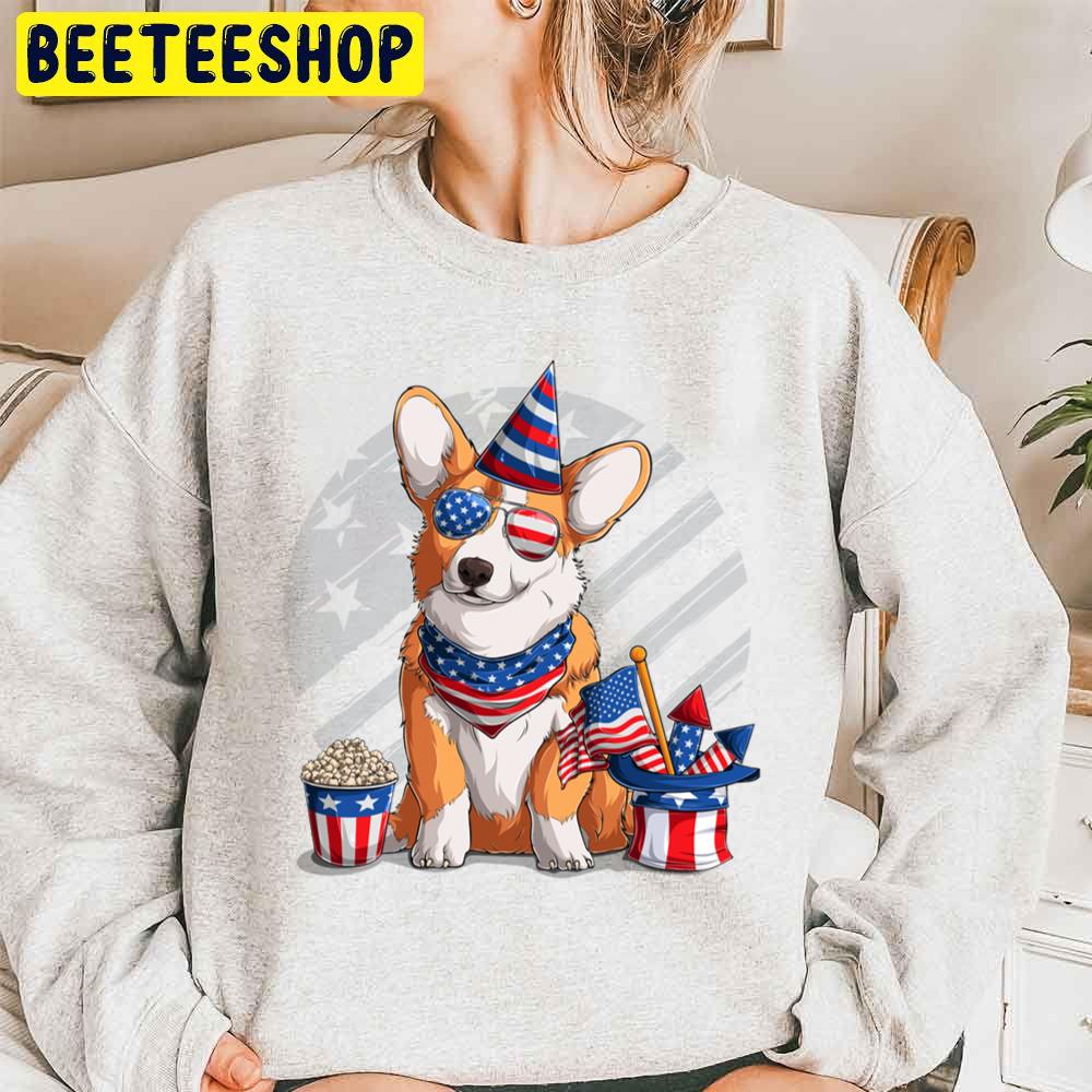 Welsh Corgi July 4th Patriotic American Flag Design Trending Unisex Sweatshirt