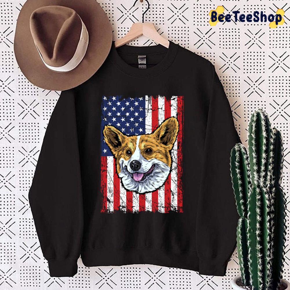 Welsh Corgi Usa Flag Design Trending Unisex Sweatshirt