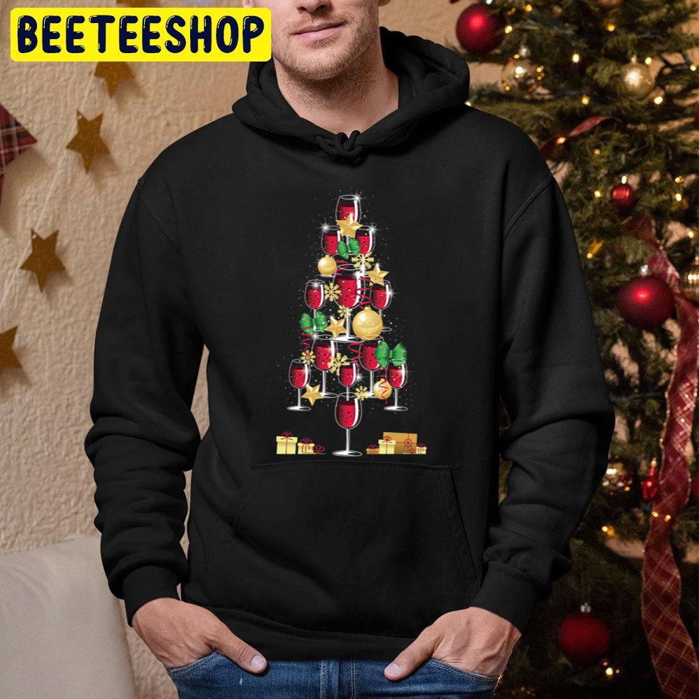 Wine Christmas Tree Trending Unisex Hoodie