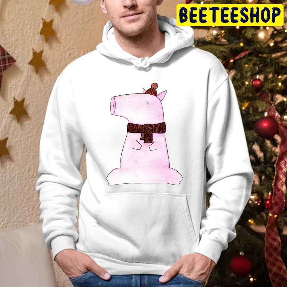 Winter Little Pig Watercolor Art Graphic Trending Unisex Hoodie