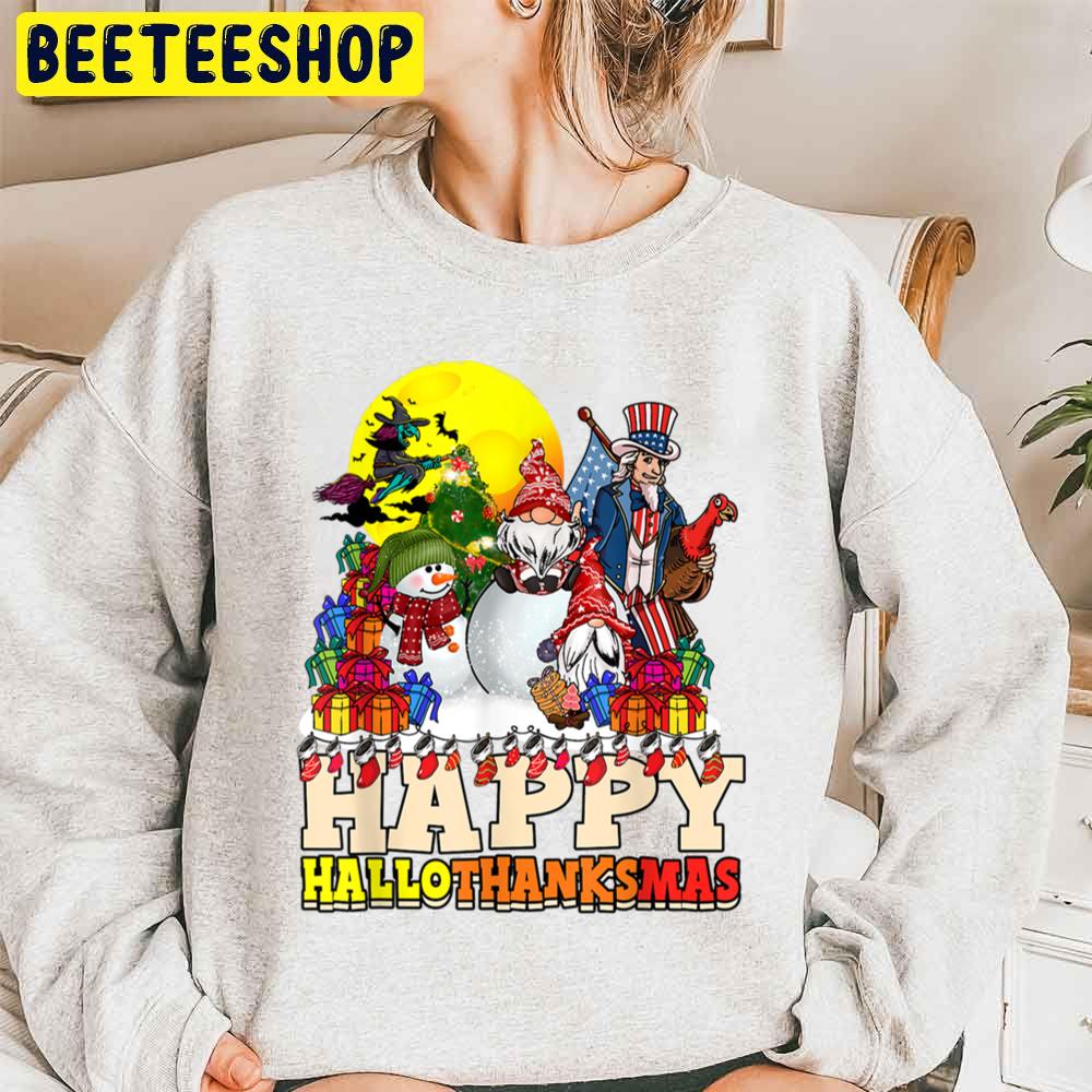 Witch Snow An And Ganomes Happy Hallothanksmas Trending Unisex Sweatshirt