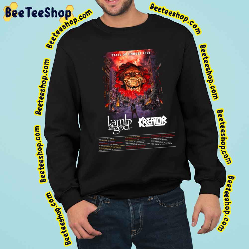 2023 State Of Unrest Lamb Of God And Kreator With Dates Trending Unisex Sweatshirt