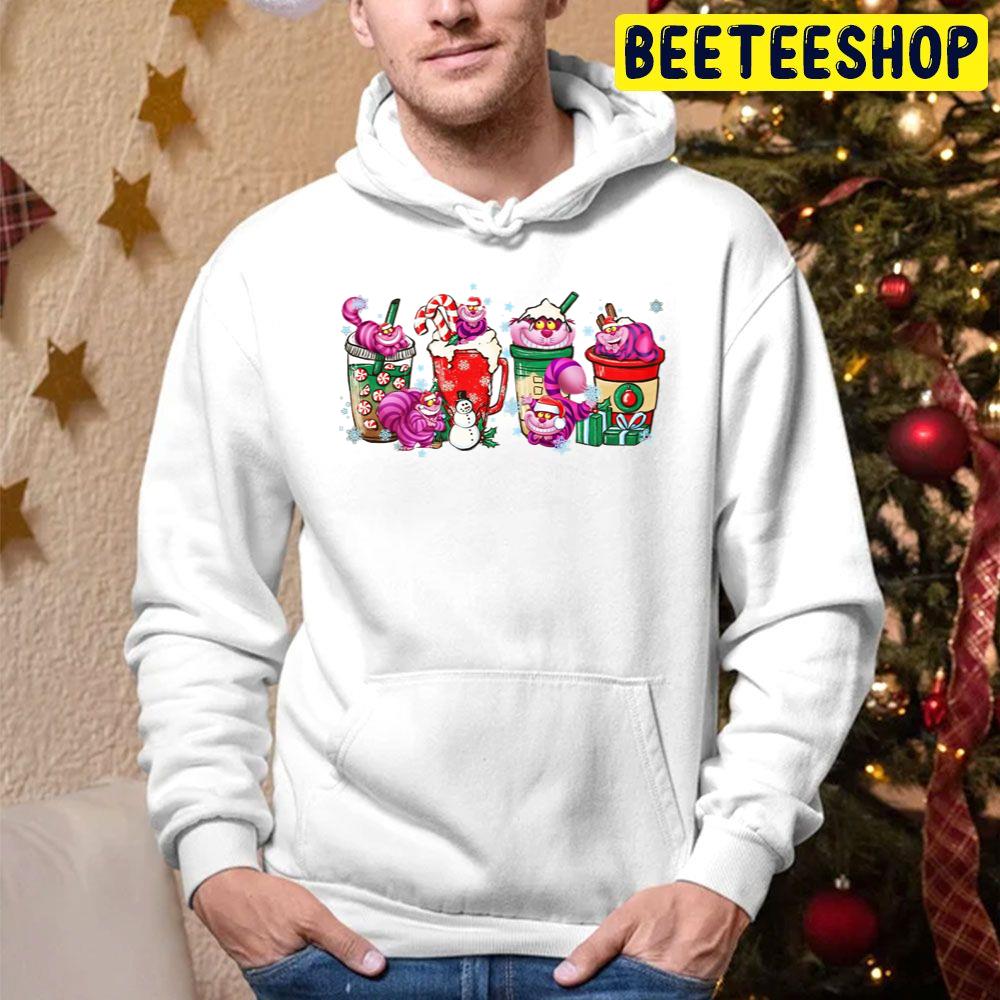 Cheshire Cat Coffee Christmas Latte Alice In The Wonderland Cartoon Character Trending Unisex Hoodie