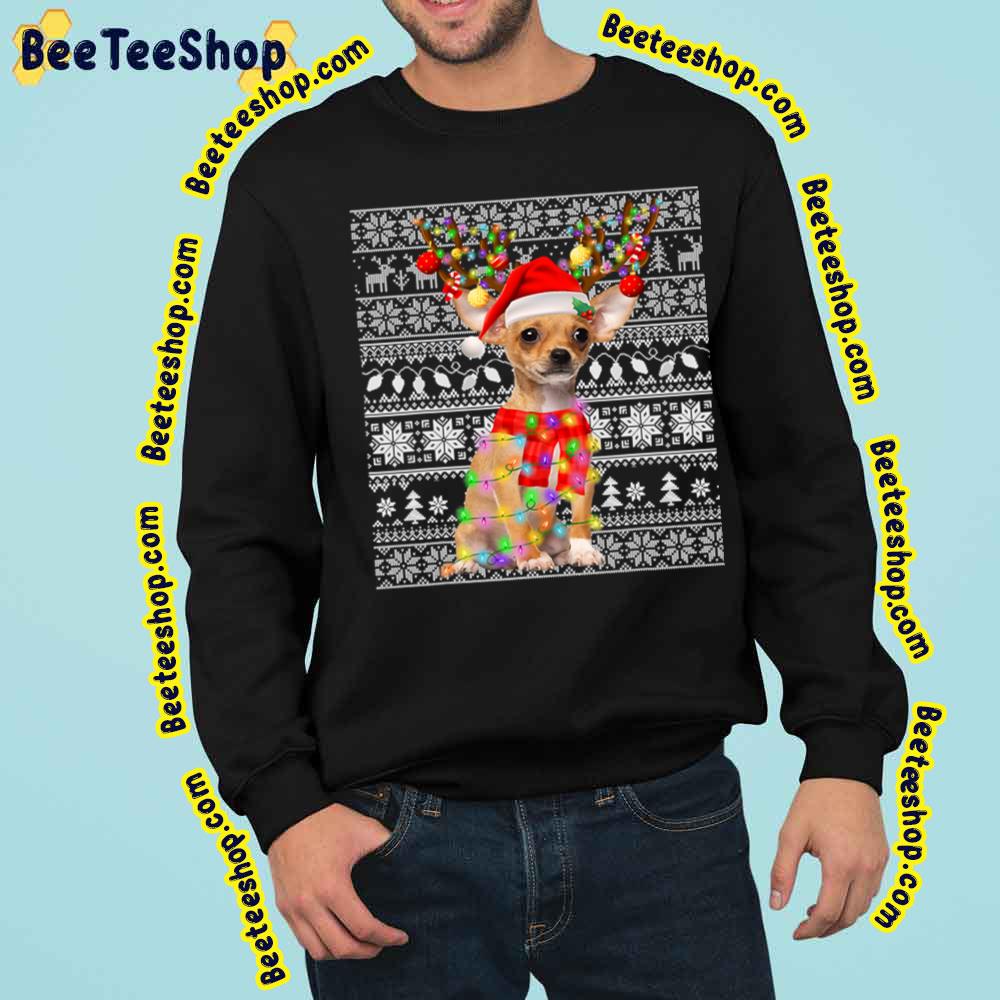 Chihuahua Kawaii Christmas Reindeer Lights Funny For Dog Lover Trending Unisex Sweatshirt