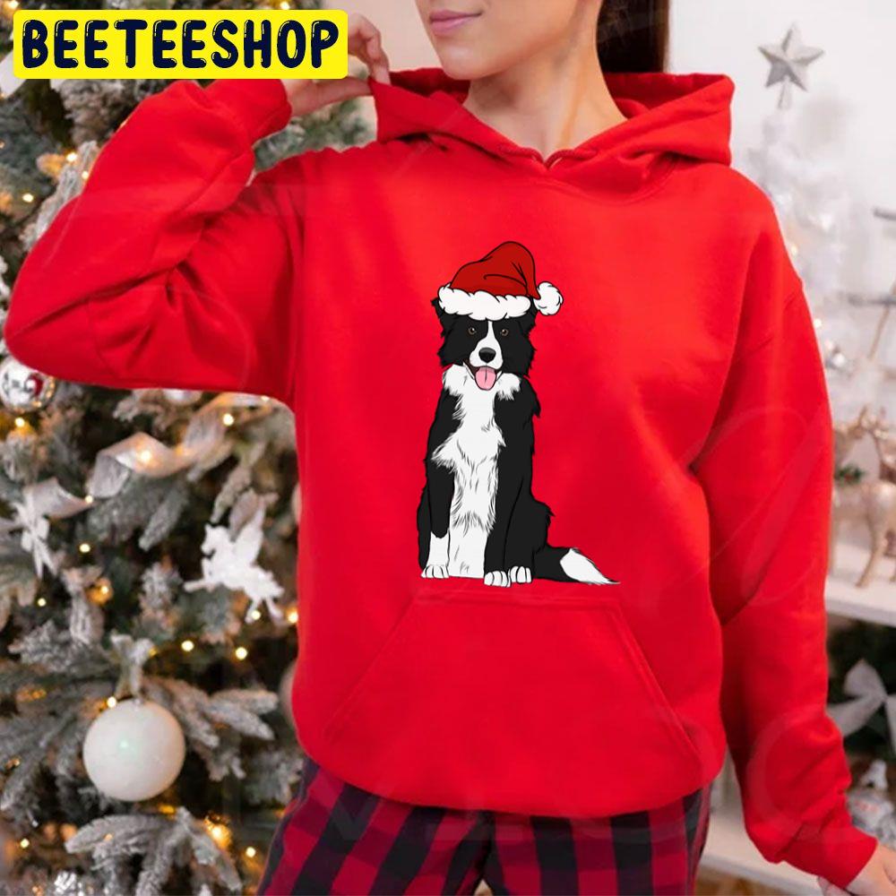 Christmas Border Collie With Santa Hat Christmas Trending Unisex Hoodie