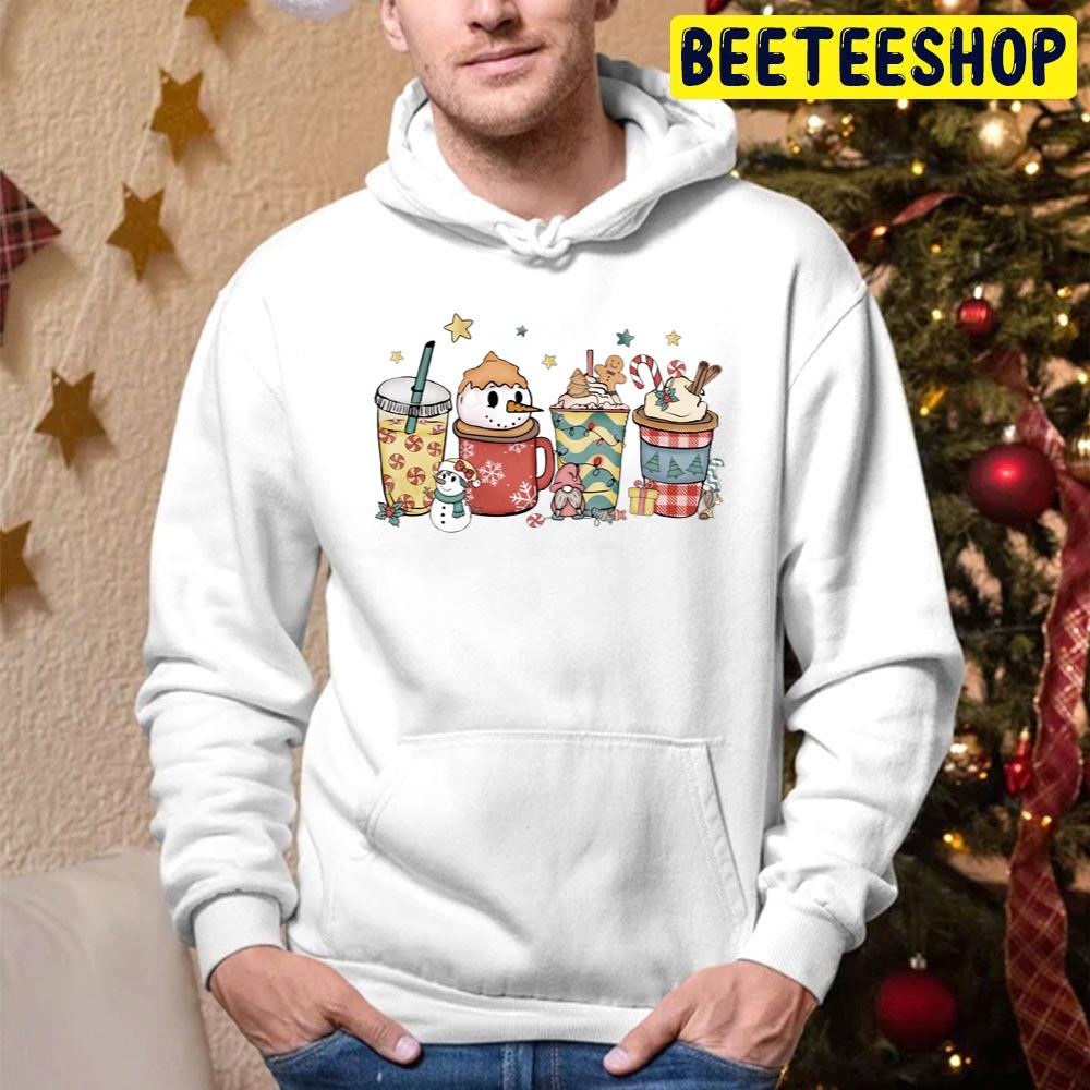 Christmas Coffee Snowmen Red Peppermint Iced Latte Sweets Snow Cozy Winter Trending Unisex Hoodie