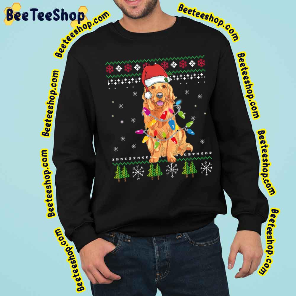 Christmas Golden Retriever With Led Fairy And Santa Hat Trending Unisex Sweatshirt