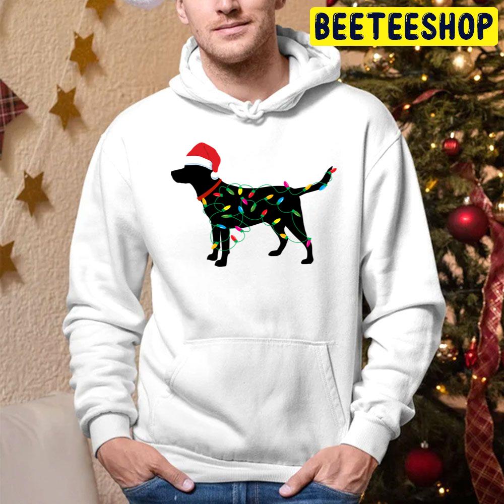 Christmas Labrador Retriever Dog In Santa Hat Christmas Lights Led Holiday Trending Unisex Hoodie