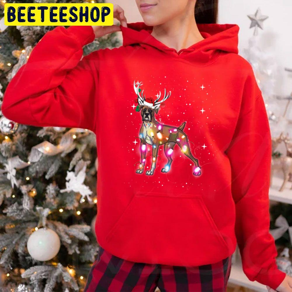 Christmas Led Lights Boxer Dog Vintage Trending Unisex Hoodie